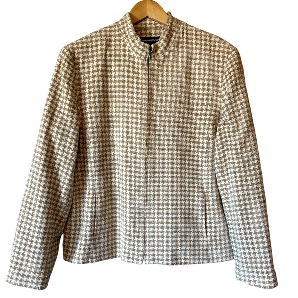 Vintage Norton McNaughton Jacket Blazer White and Tan Houndstooth | Women’s 14
